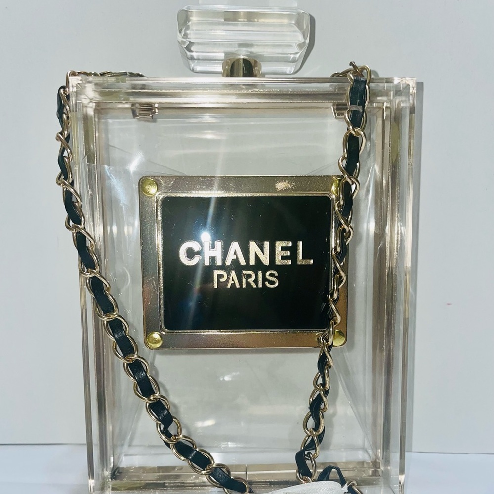 IMITATION Clear Plexiglass Perfume Bottle Purse
